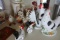 COUNTER TOP LOT INCLUDING SALT AND PEPPERS CANISTERS ROOSTERS COVERED CAKE