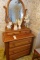 3 PC OAK BEDROOM SET INCLUDING FULL SIZE BED BUREAU WITH OVAL MIRROR AND GL