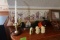 SHELF LOT INCLUDING CANDLE HOLDERS BOWL AND SMALL DECORATIVES