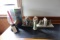 DESK TOP LOT INCLUDING BLUE BIRD BOOK ENDS GARDEN BOOK ENDS WASTE BASKET FI