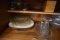 CONTENTS OF CABINET INCLUDING SERVING PLATTERS STEMWARE AND SILVER TRIM BOW