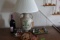 CONTENTS OF DESK INCLUDING FARM FIGURINES DANBERRY MINT AND LAMP