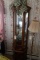 LIGHTED CURIO CABINET WITH CONTENTS FIGURINES AND DISHES