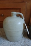 LARGE SALT GLAZED JUG WITH HANDLE APPROX 11 INCH TALL 9 INCH ACROSS