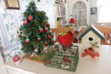COUNTERTOP LOT MINI CHRISTMAS TREE BIRD HOUSE BASKET ETC