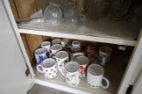 CONTENTS OF CABINET INCLUDING AMERICAN FOSTORIA MUGS CLEAR GLASS ETC