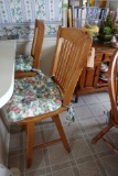 PAIR HARDWOOD HIGH BACK SWIVEL BAR STOOLS