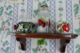 SHELF LOT WITH STRAWBERRY CANDLE HOLDER JAR AND HONEY JAR
