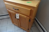 OAK WORK TABLE WITH SINGLE DRAWER DOUBLE DOOR 25 X 16 X 30 INCH TALL
