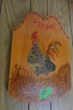 WOODEN SIGN WELCOME WITH HAND PAINTED ROOSER APPROX 16 INCH X 11