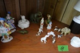 SHELF LOT MINIATURE ANIMALS VICTORIAN FIGURINES HEART SHAPED JEWELRY BOX