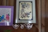 2 SHELF LOTS INCLUDING ARTIFICIAL PLANTS MINIATURE TEA SET PICTURE FRAMES A
