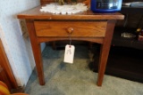 OAK SINGLE DRAWER END TABLE WITH CONTENTS RADIO ETC