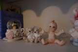 SHELF LOT INCLUDING MINIATURE FIGURINES PAPER WEIGHT CHILDRENS BOOKS