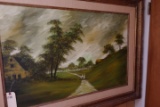 LARGE OIL ON CANVAS LANDSCAPE SCENE FRAMED 47 X 35