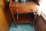 ANTIQUE WASH STAND SINGLE DRAWER WITH CONTENTS DECORATIVE ROOSTERS COVERED