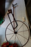 VINTAGE MEASURING WHEEL AND MEAT SAW