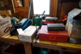 CONTENTS OF WORK BENCH INCLUDING POWER TOOLS JACKS EXT CORDS SAWS ETC