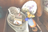 HAND PAINTED CHINA BIRD MUSIC BOX DISHES FLORAL BASKET ETC