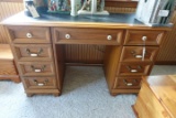 OAK KNEE HOLE DESK WITH BRASS PULLS