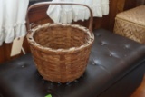 ANTIQUE OAK STRIP BASKET WITH HANDLE AND PLANTER BASKET