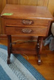 2 DRAWER NIGHT STAND WITH FLORAL CARVED HANDLES