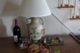 CONTENTS OF DESK INCLUDING FARM FIGURINES DANBERRY MINT AND LAMP