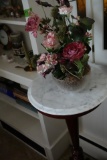 MAHOGANY AND MARBLE TOP PLANT STAND 36 INCH X 14 INCH ACROSS