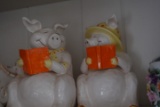 SHELF LOT INCLUDING FIGURINES PIGS NATIVE AMERICANS LIGHTHOUSE AND MORE