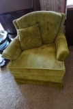 PAIR GREEN UPHOLSTERED ARM CHAIRS