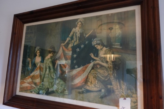 BETSY ROSS PRINT IN WALNUT FRAME APPROX 41 X 29
