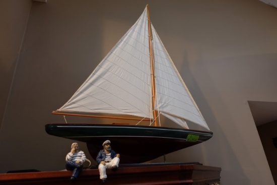 MODEL RACING SAIL BOAT ON STAND 36 INCH X 36 INCH TALL SHIPPING NOT AVAILAB