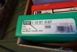 BOX OF RCBS AND PACIFIC DIE SETS INCLUDING 380 AUTO 38 SPECIAL 357 MAG 40 S