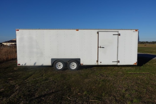 #701 1991 CARMATE PECT TRAILER 8 X 24 TANDEM AXLE WITH WOODSTOVE AND COUNTE