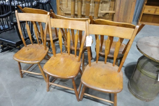 SIX ANTIQUE PLANK BOTTOM SIDE CHAIRS PRIMITIVE STYLE