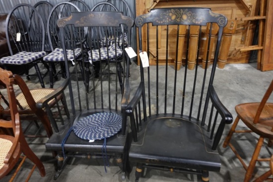 TWO BLACK LACQUER ROCKING CHAIRS HITCHCOCK STYLE