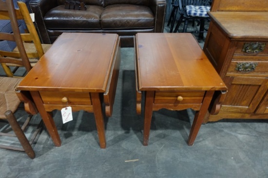 PAIR OF DROP LEAF KNOTTY PINE END TABLES