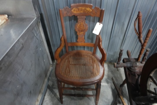 ANTIQUE EASTLAKE STYLE SIDE CHAIR WITH BURL WOOD INLAY AND BASKET WEAVE SEA