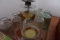 BOX ANTIQUE BOTTLES AND ANTIQUE OIL LAMP