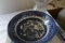 LOT INCLUDING SERVING PLATTERS BLUE AND WHITE CHINA ETCHED PITCHER WINE GLA