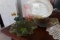 TABLE LOT INCLUDING SERVING PLATTER FIGURINE FLUTED BOWL AND FROG CANDLE HO
