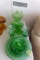 APPROX 20 PC GREEN DEPRESSION GLASS INCLUDING PITCHER AND COVERED CANDY