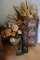 CORNER LOT INCLUDING ANTIQUE IRONS SALT GLAZE CROCK ARTIFICIAL FLOWERS COUN
