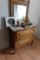 ANTIQUE OAK 3 DRAWER DRESSER WITH BEVELED MIRROR CARVED FRAME 38 INCH LONG