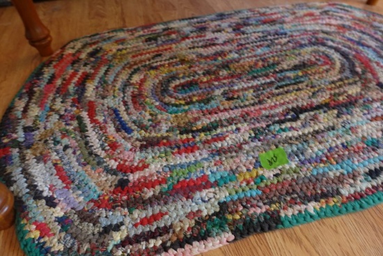 TWO HAND KNOTTED RAG RUGS APPROX 3 FOOT LONG EACH