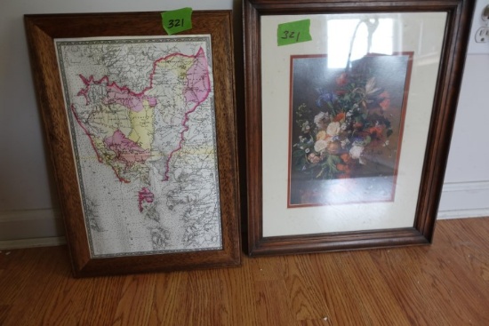 FRAMED CHART DORCHESTER COUNTY 19 X 13 AND STILL LIFE 20 X 16