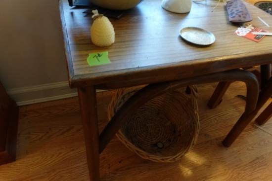 RATTAN END TABLE INCLUDING CONTENTS INCLUDING GOOSE GOURD AND MORE