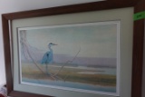FRAMED JOHN W TAYLOR PRINT BLUE HERON 42 X 28