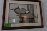 FRAMED UNDER GLASS ART LEMAY PELICANS ON DOCK 14 X 18 INCH