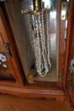 JEWELRY BOX WITH COSTUME JEWELRY NECKLACES PINS EARRINGS ETC